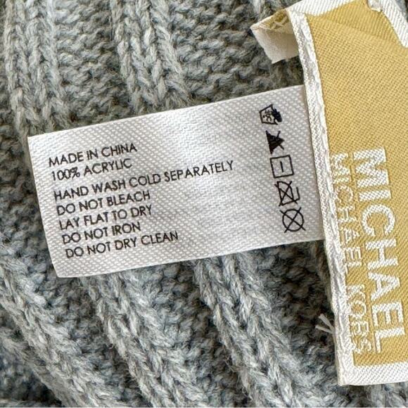NWT Michael Kors Gray Pom-Pom Beanie Winter Hat Cap Ribbed - Picture 6 of 7